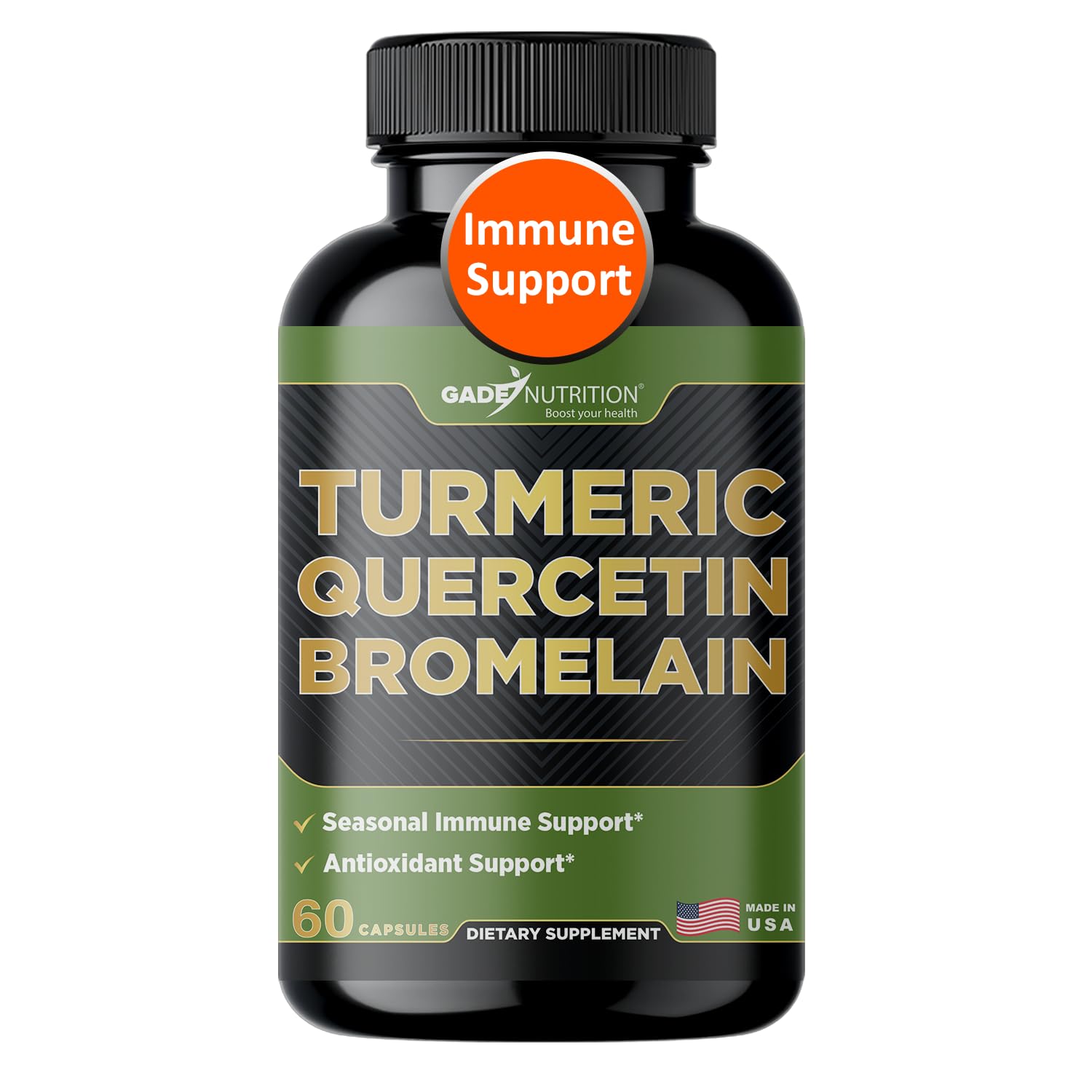 GADE NUTRITION BOOST YOUR HEALTH Suplemento de Cúrcuma com Quercetina, Bromelina e Pimenta-preta 60 cápsulas