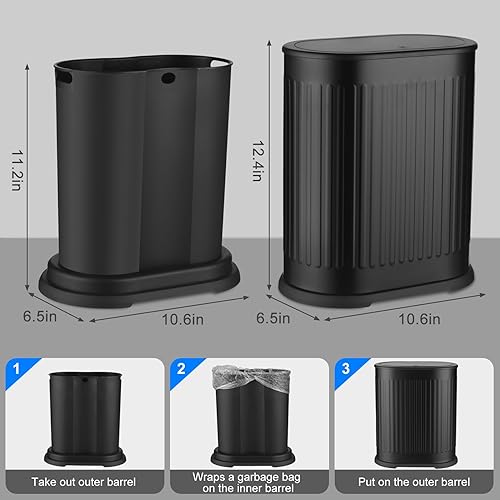 Miniatura 6 de Anzoymx Botes de basura para baño, de acero inoxidable, color negro, con tapa desplegable, de 1.8 galones, a prueba de perros, papelera estrecha,