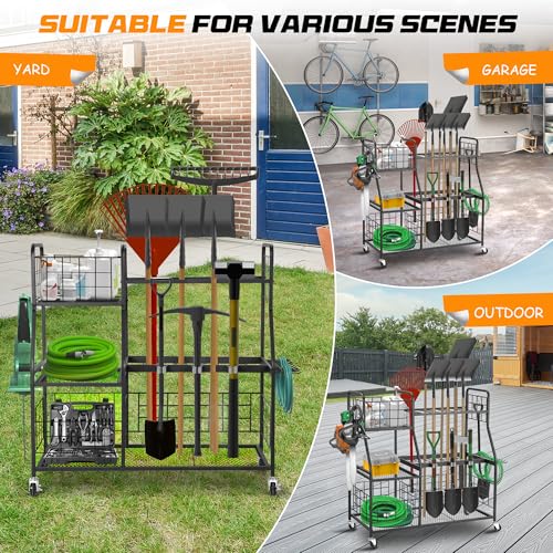 Rengue Large Garden Tool Organizer 3 Tier Yard Tool Rack With Slots & Hooks thumb #6
