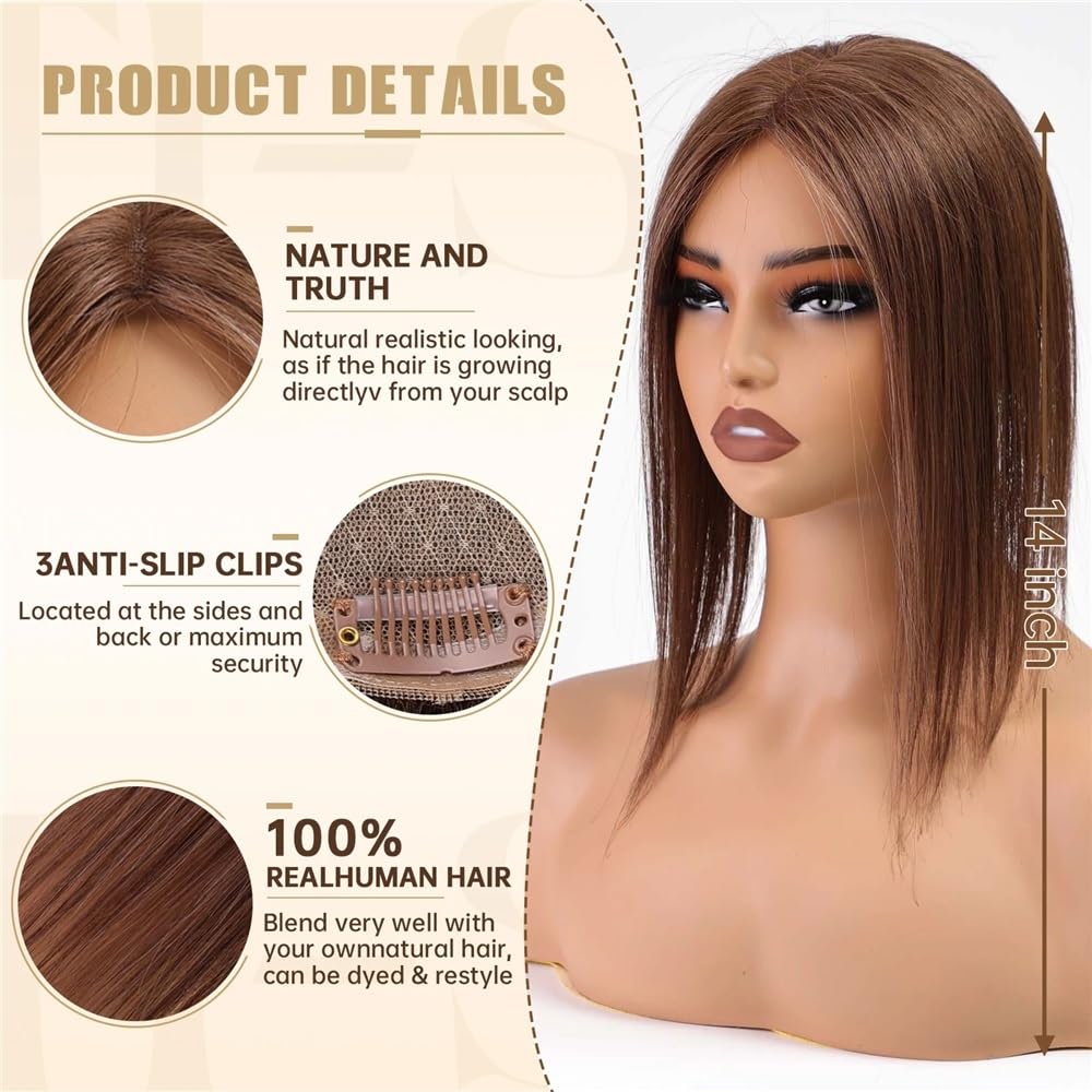 Echthaar-Topper, Haarteile, Mittelteil, Damen, Spitzenbasis, Clip-In, 11,4 x 12,7 cm, Topper, 30,5 cm Fügt Haarvolumen hinzu(Ombre blonde)