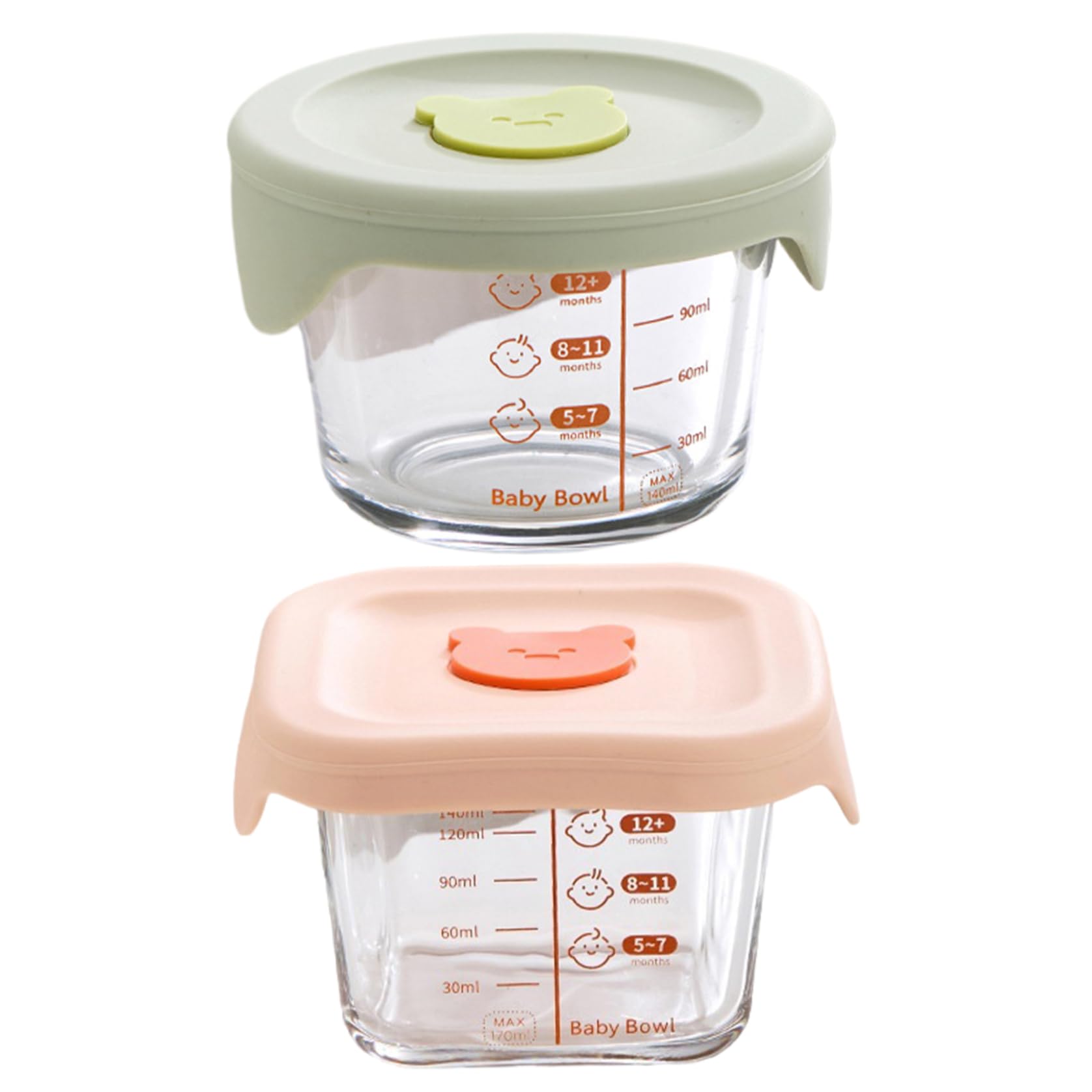SMELEYOU Baby Food Storage Airtight Glass Baby Food Jars 2Pcs Microwave Safe Snack Containers for Milk, Fruit, 180ml + 140ml