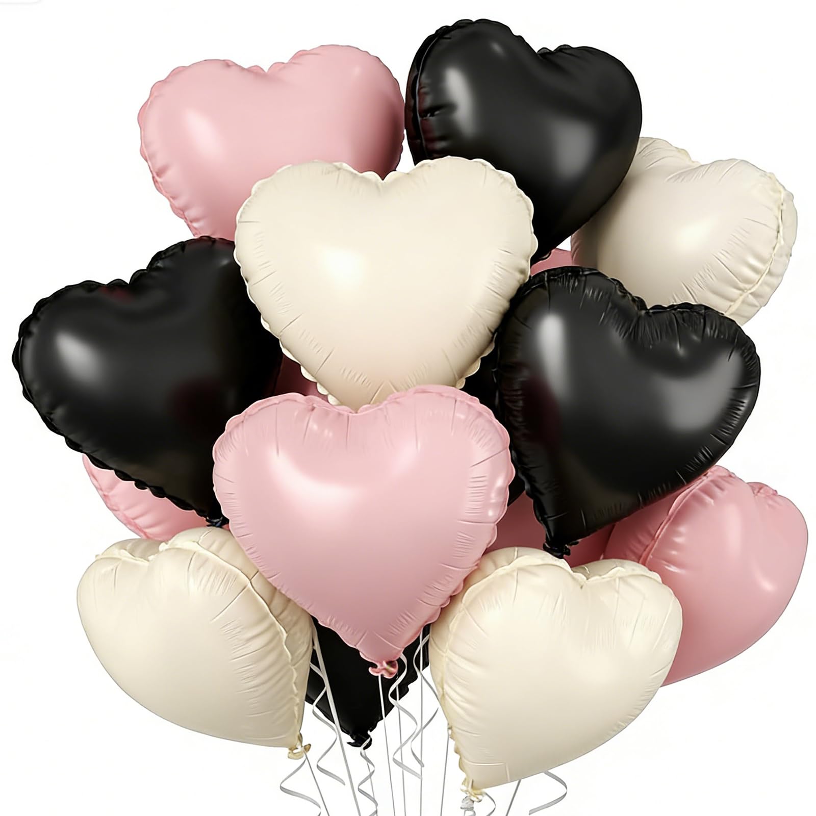 Heart Balloons, 18-inch Heart Shape Balloons Beige Pink Black, HHelium Foil Balloon for Birthday Valentine's Day Engagement Mother's Day(12 Pcs)