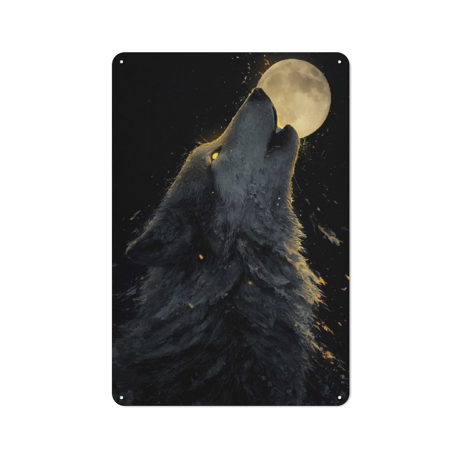 Junmoney Style-14 Howling Wolf At The Moon Friendly Metal Wall Decor 30X20cm, Vintage Metal Sign For Tea Room, Shop Wall Or Breakfast Area