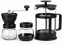 Kit Café Cafeteira Prensa Francesa 350ml + Moedor Manual de Café Com Regulagem