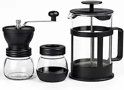 Kit Café Cafeteira Prensa Francesa 600ml + Moedor Manual de Café Com Regulagem