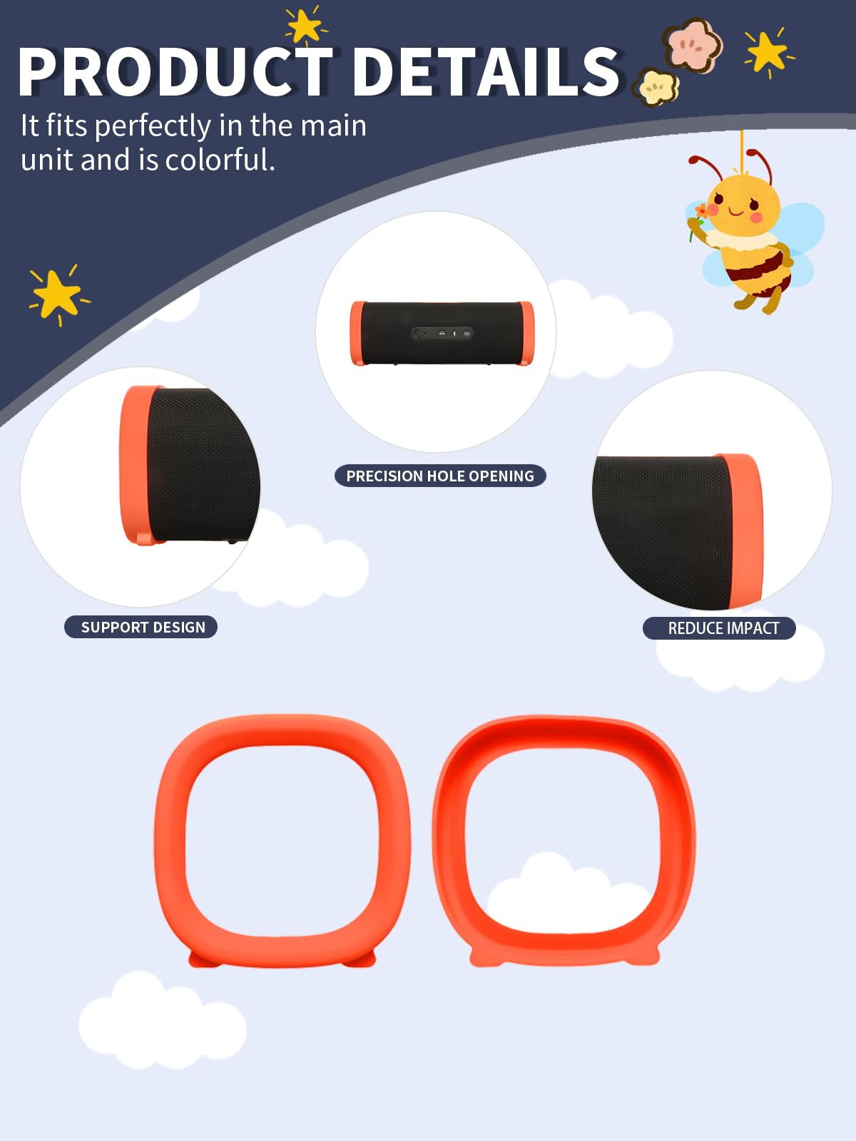 Etui ochronne do Xiaomi Sound Party Bluetooth Speaker, yystao silikonowe etui kompatybilne z Xiaomi Sound Party, odporne na uderzenia, pyłoszczelne, wytrzymałe, pomarańczowe
