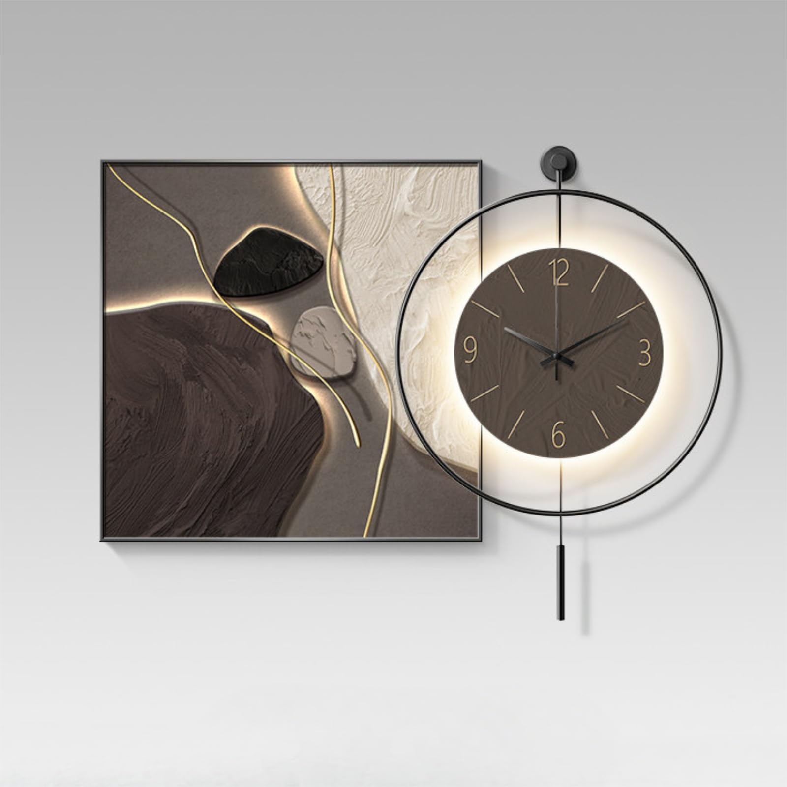 Orologio da parete 3D con luce LED, scultura da appendere silenziosa | Design 3D testurizzato, illuminazione LED soffusa, movimento al quarzo, silenzioso(B,31.5*19.7in)