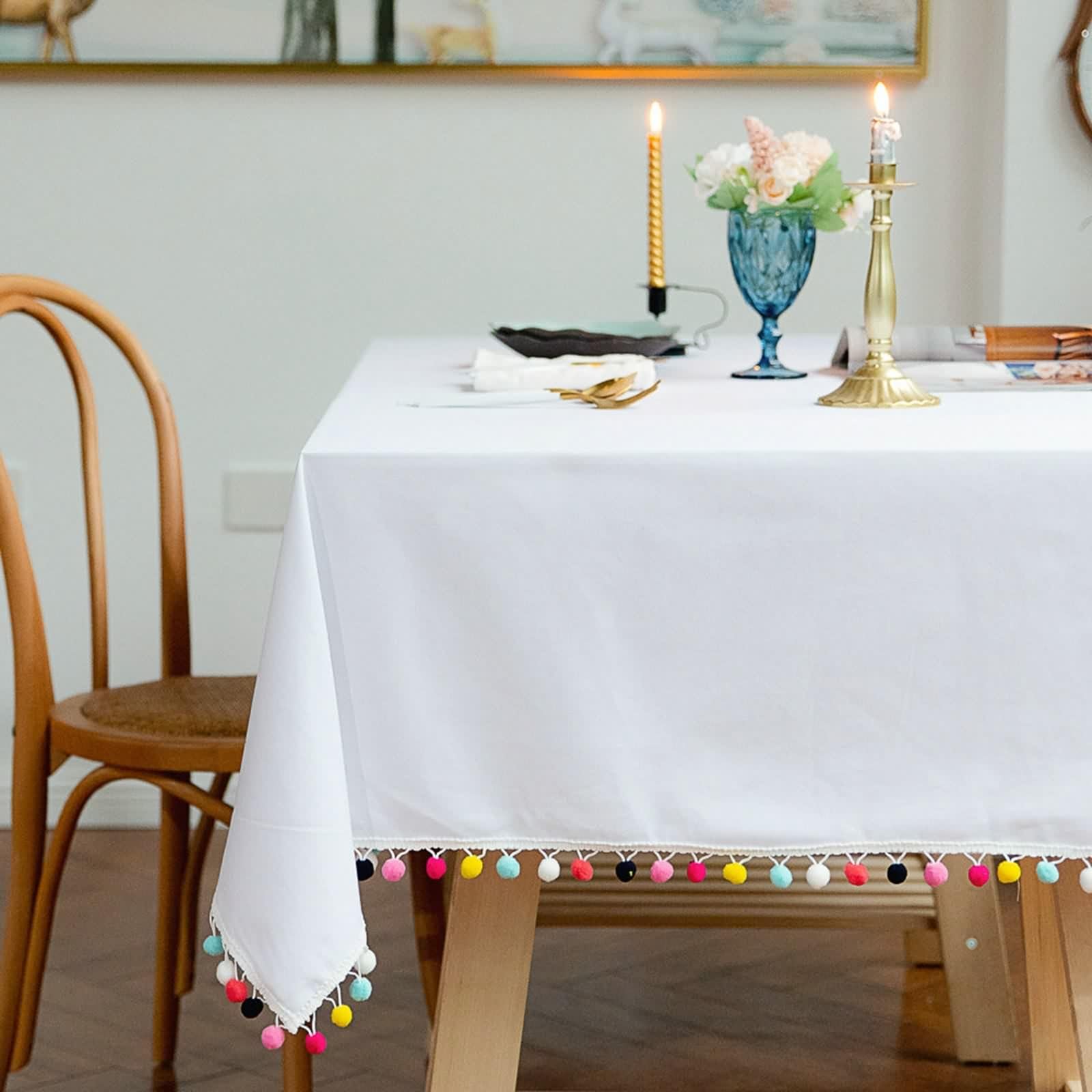 Tischdecke 140X200 Weiß, Table Cover Baumwolle Leinen Unifarben Tablecloth für Geburtstag Party Hochzeit