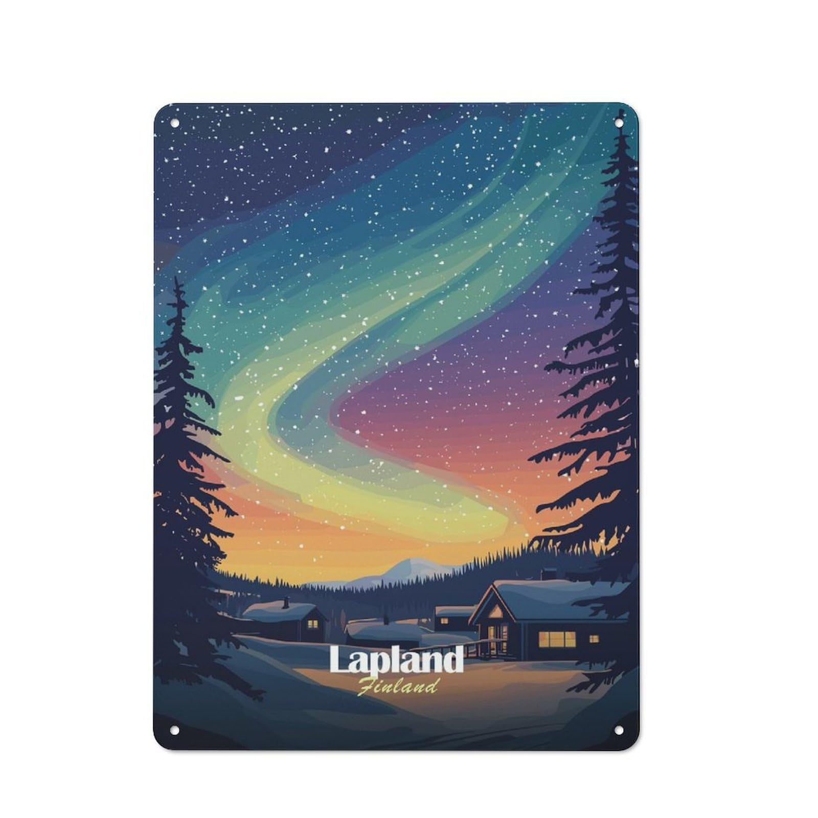 Junmoney Style-13 Metal Sign 40X30cm With Lapland Aurora Borealis For Pub Or Café, Vintage Decor, For Metal Sign Collectors, For Garage And Workshop Walls