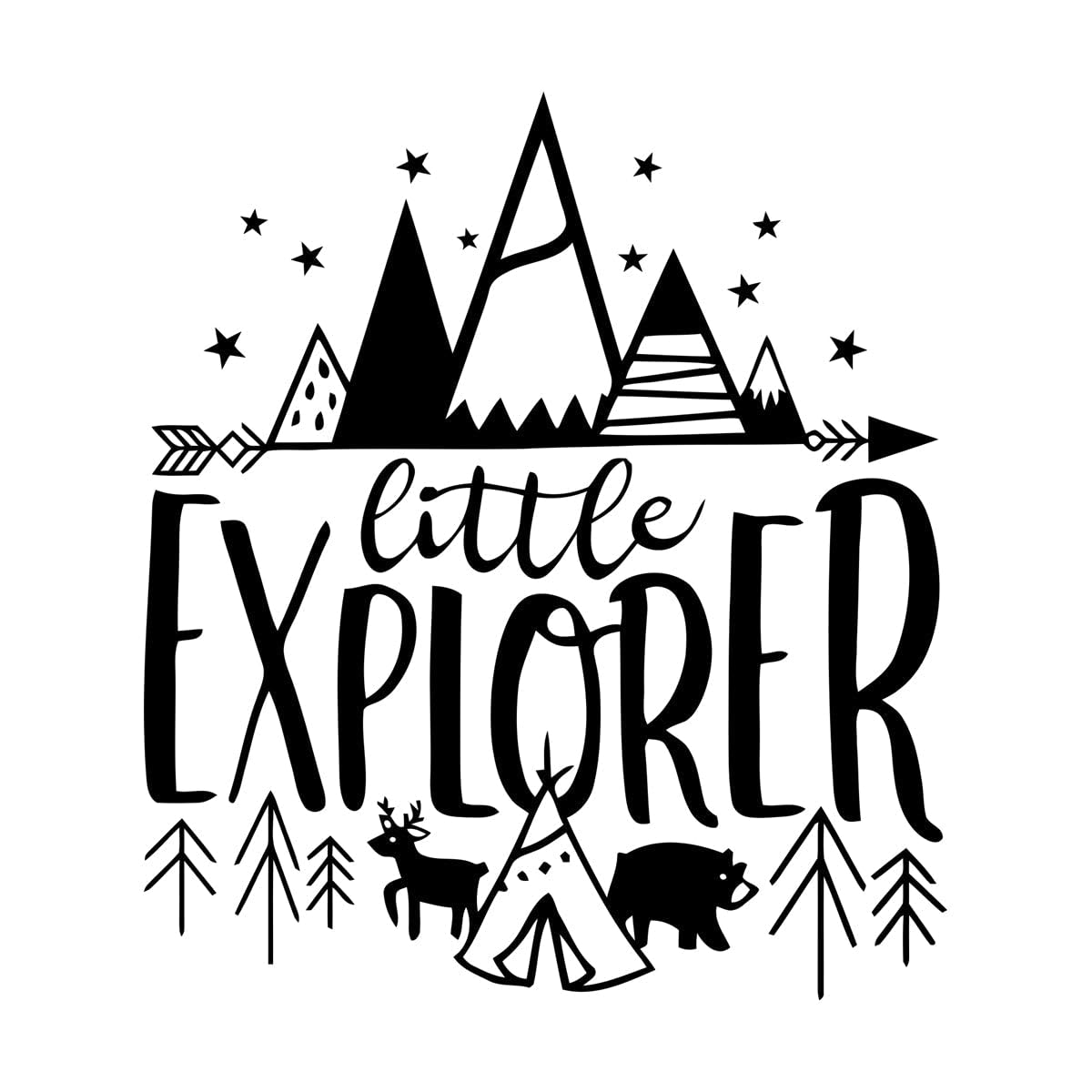 Kids Room Décor Little Explorer Design Wall Decals Bear with Tents Vinyl Wall Sticker Kids Adventure Wall Murals Decor Large - 57x65cm
