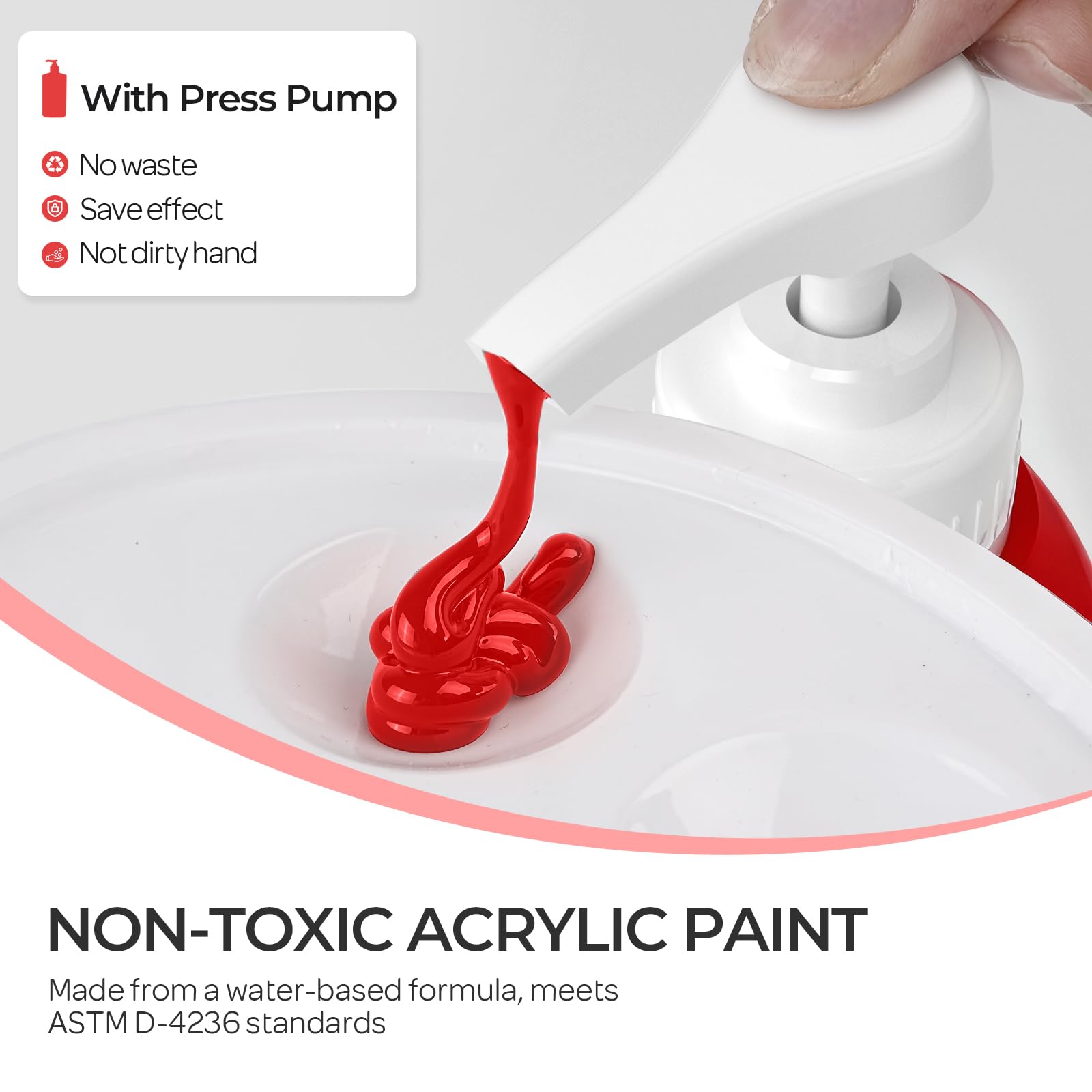 Nicpro Set di colori acrilici grandi (69 oz, 2040 ml), per pittura artistica, atossici, per multi superficie, tela, legno, pelle, tessuto e pietra, per bambini e adulti con pompa