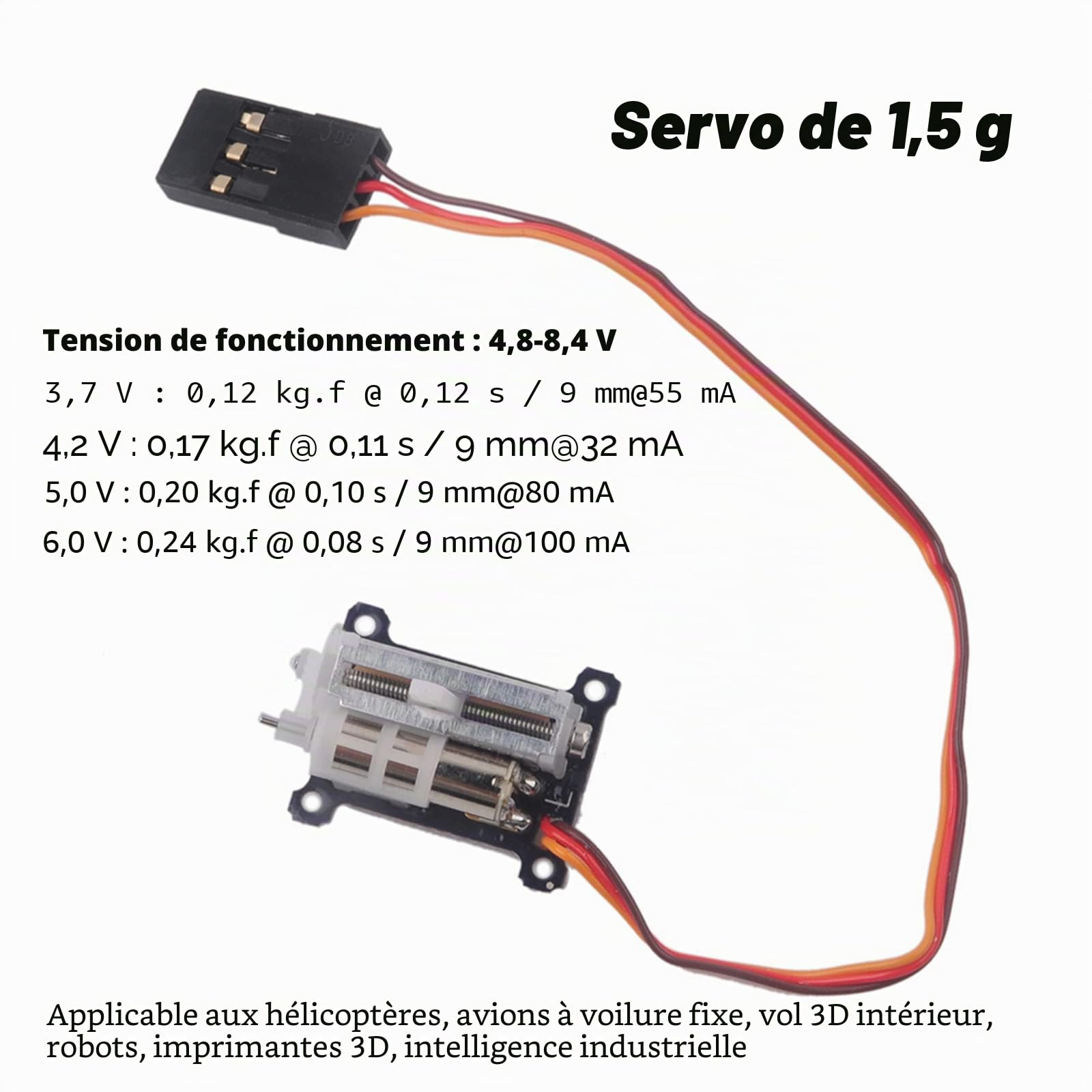 Lot de 2 petits servomoteurs linéaires numériques légers de 1,5 g pour petits avions télécommandés d'intérieur