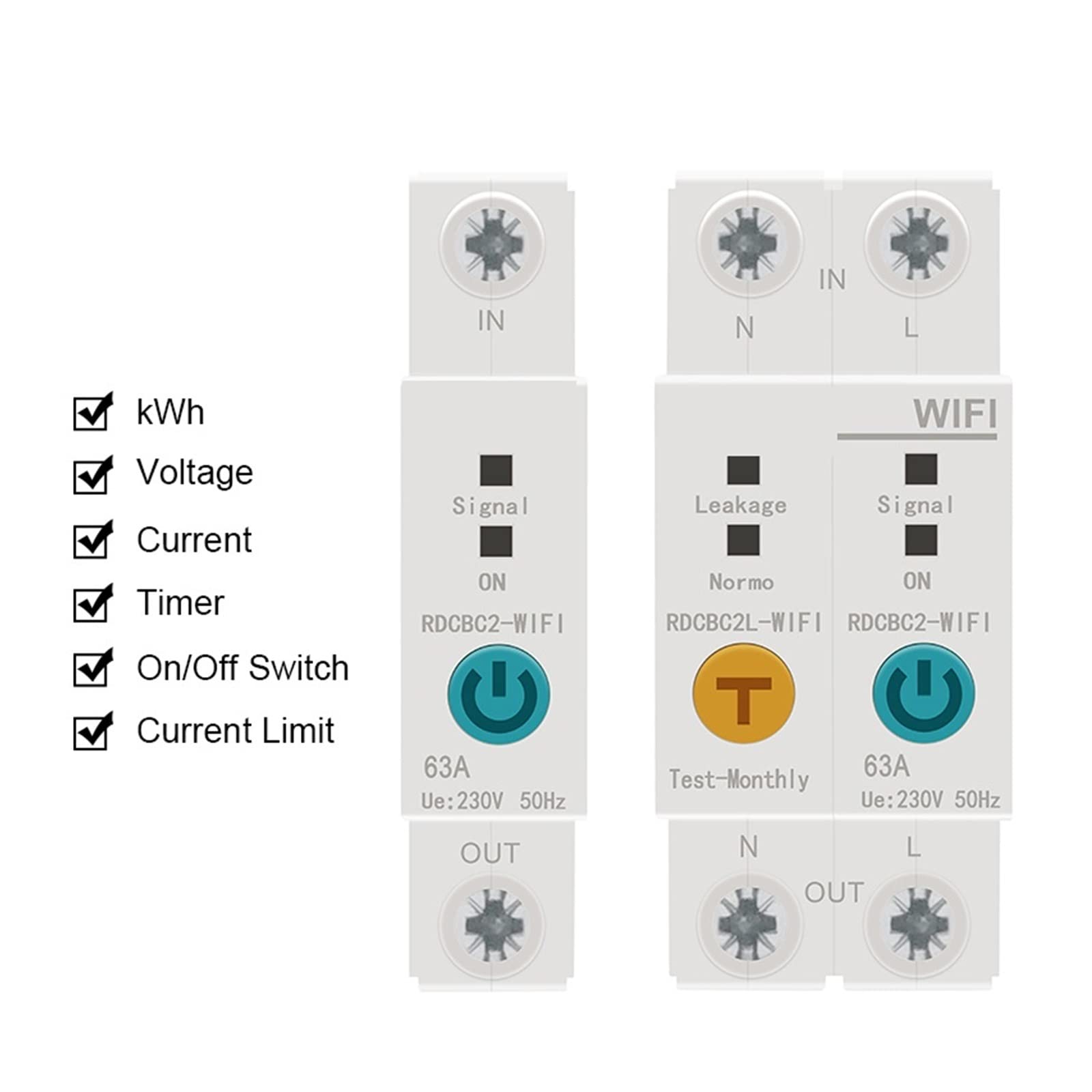 Inteligentny Miernik, 1P/2P na szynę Din inteligentny licznik energii zużycie energii licznik KWh przerywacz wyłącznik czasowy przekaźnik woltomierz, Łatwy w instalacji(1P)