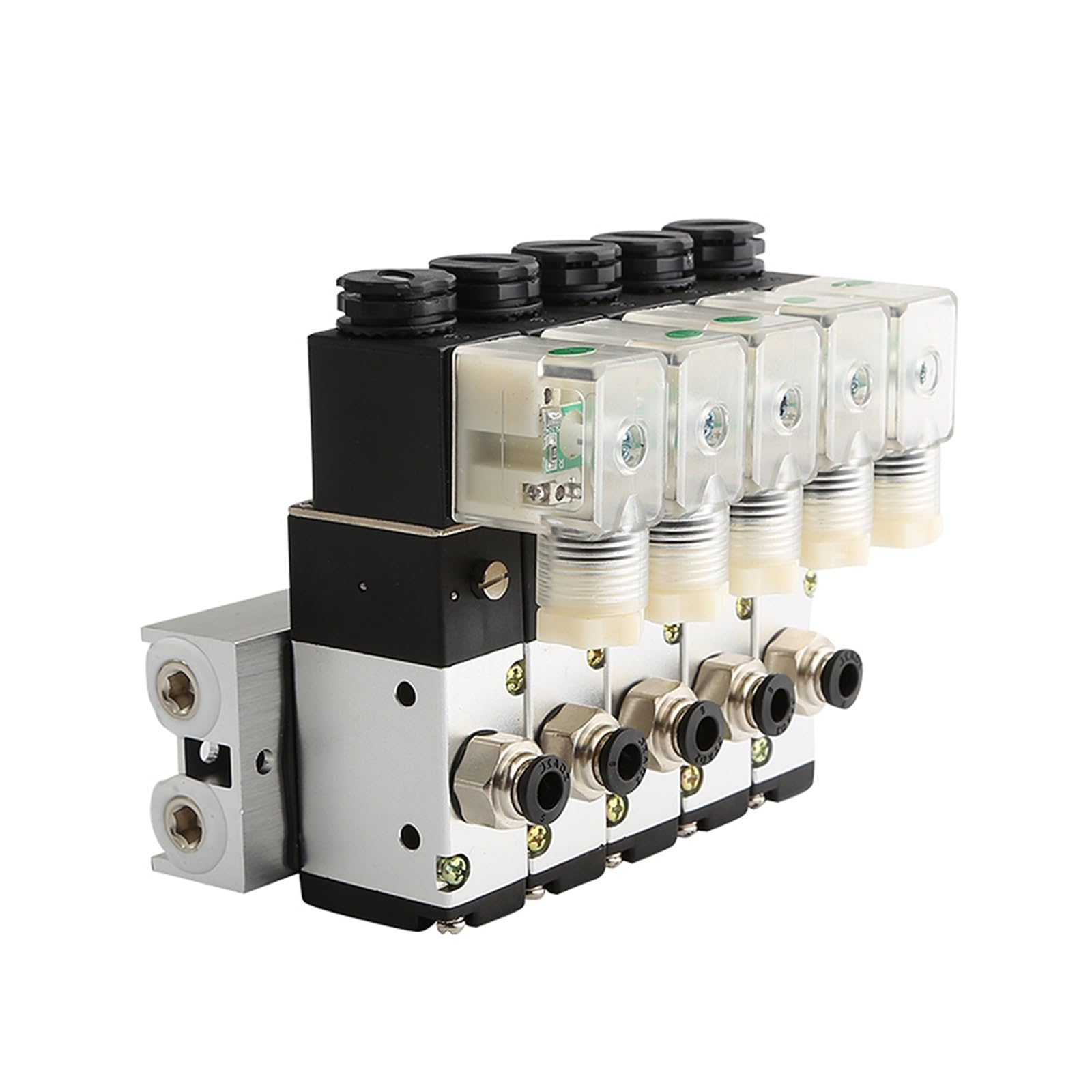 Bloque de electroválvula neumática 3V210-08, 220 V, 24 V, opción múltiple, con silenciador, Base de Montaje, colector, 2/3/4/5/6 Filas, 3 Puertos(2 Row 6mm Fitting,DC24V)
