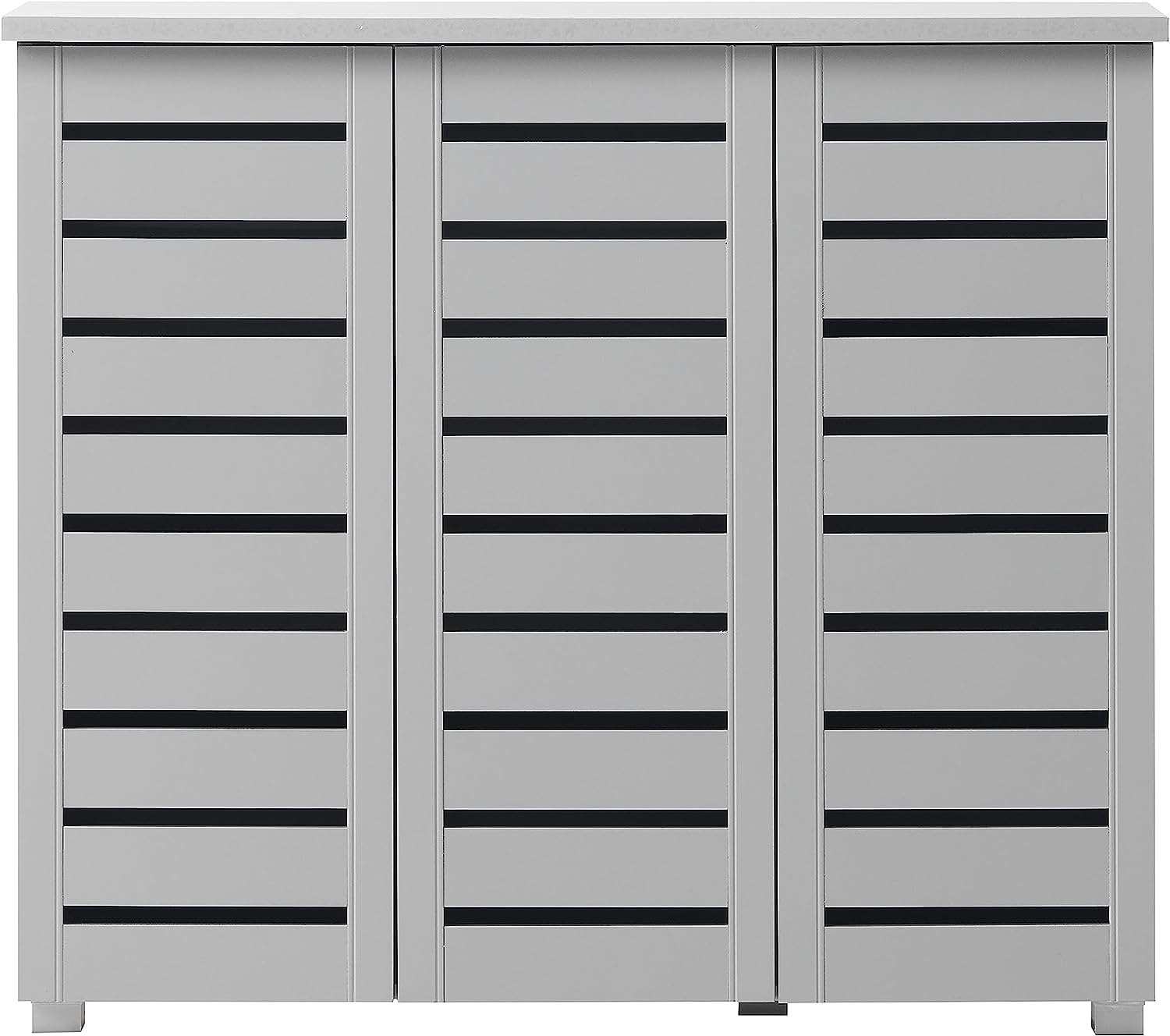 Timber Art Design UK Shoe Cabinet 5 Tier Shoe Rack Wooden Storage Unit 3 Door Cupboard Modern Furniture for Living Room, Bedroom, Light Grey - W114cm x H98.3cm x D33.6cm