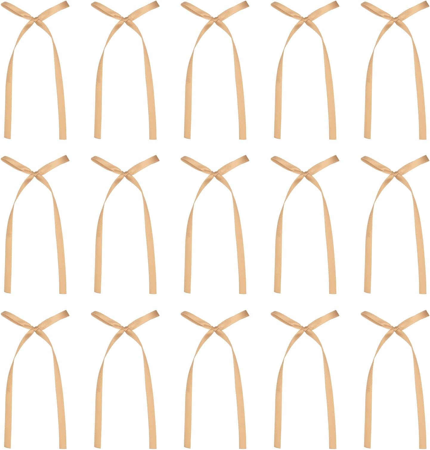 sourcing map 20 Pcs Bow Cake Toppers, 3x5.7 Inch Bow Cupcake Toppers Satin Bowknot Bow Party Decorations for Cake Dessert Craft DIY Decorating Wedding Birthday Party, Champagne