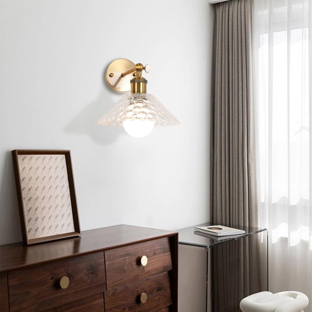 Lots de 2 Applique Murale en Verre Intérieure Lampes Murales Ajustable Moderne E27 Abat-Jour en Verre Éclairage Mural pour Salle de Bain Salon Chambre Cuisine
