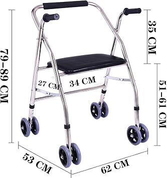 Lightweight Folding Four Wheel Rollator, Height Adjustable Mobility Walker with Padded Seat, Portable Mobility Aid for Elderly Disabled