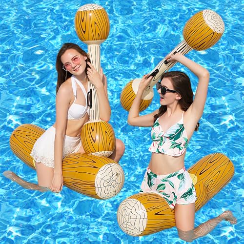 Axinyijia 4 Pezzi Gonfiabili Piscina Zattera Battle Log, Giochi per Piscina da Combattimento, Piscina Gonfiabile Battle Log Raft per Adulti Bambini