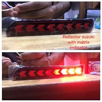 CARMART Rear Bumper LED Reflector/DRL Compatible for Maruti Suzuki Baleno/BREZZA/Ertiga/S Cross/Ciaz/Ritz/SX4/New/Dzire/Wagon R, Spresso, with Running Matrix Indicator with 4 wires (Red) - Set of 2