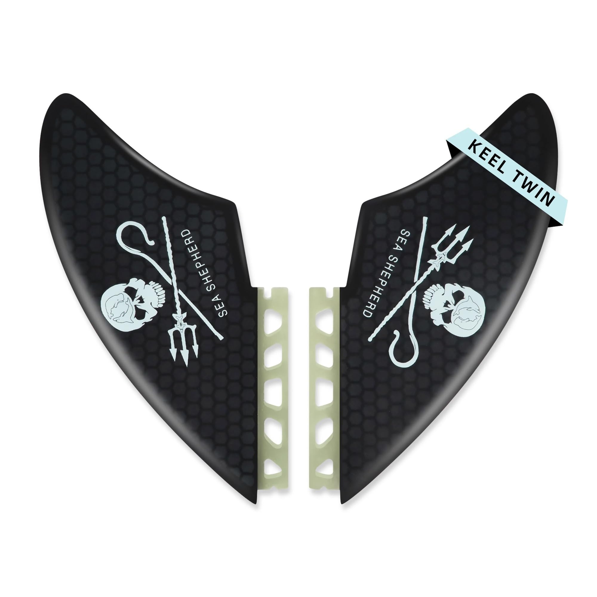 Quillas de Surf Twin Keel de una y Dos pestañas - Juego de quillas Dobles de Fibra de Vidrio con Panal, Tornillos y Llave for quillas(FC2-Skull)