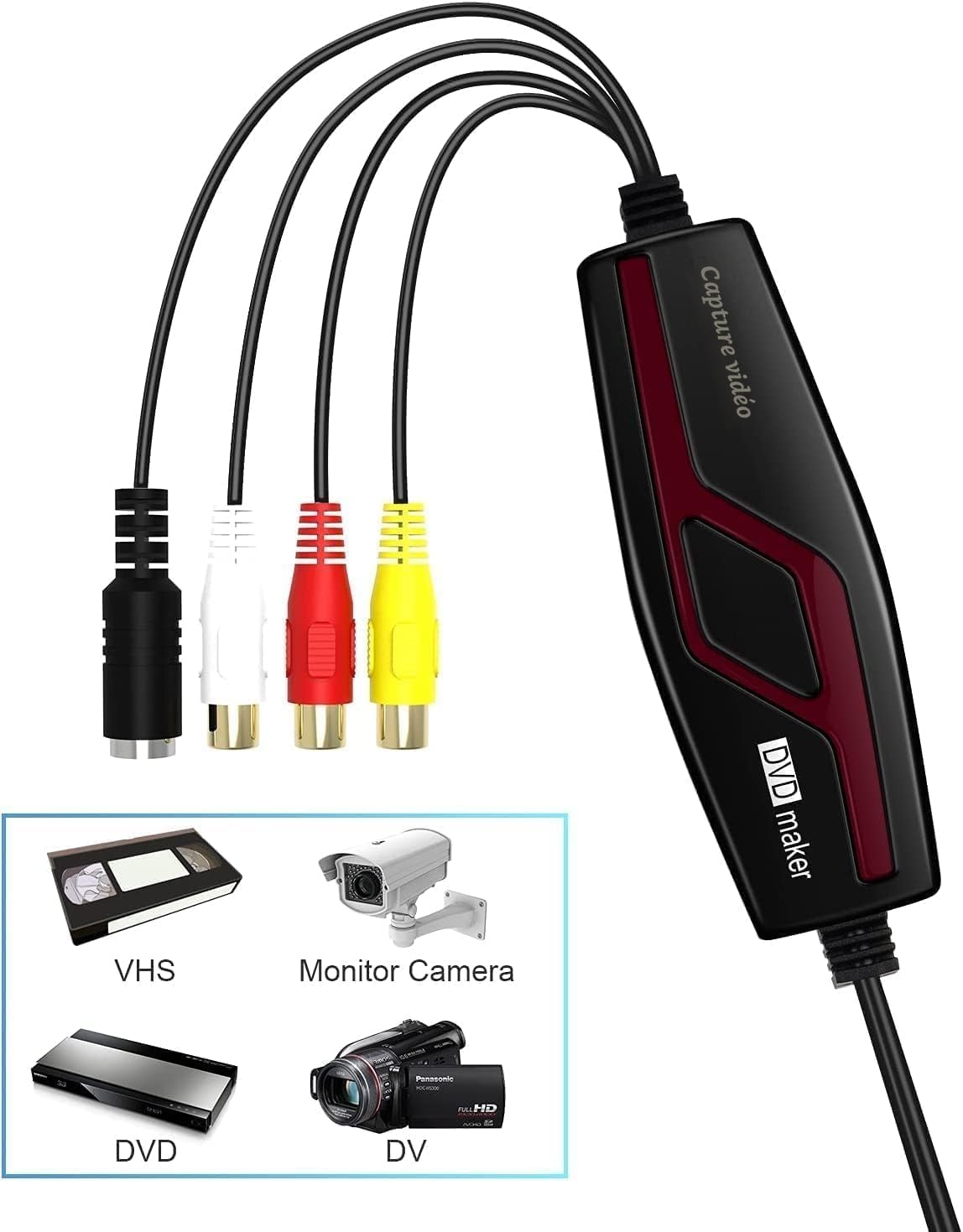 Scheda di acquisizione video Capture Card, HD 1080P Scheda di acquisizione USB 2.0, Video Grabber per RCA a USB-Convertire VHS VCR Hi8 Mini DV a digitale, per PC, TV, lettore a nastro, videocamera
