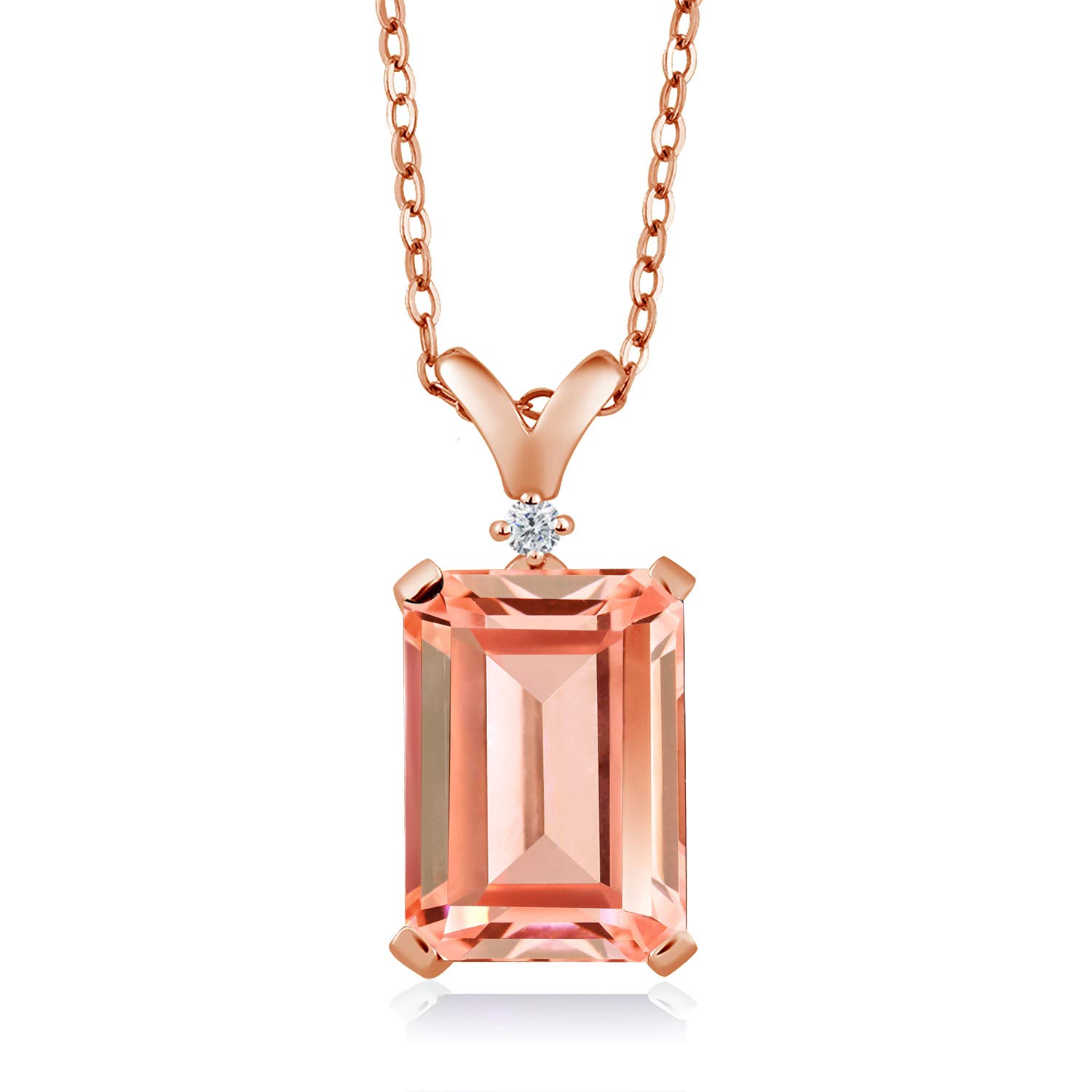 Gemstone Birthstone and White Diamond Pendant Necklace for Women | 18K Rose Gold Plated Silver | Emerald Cut 14X10MM with 1MM Round Accent | Includes