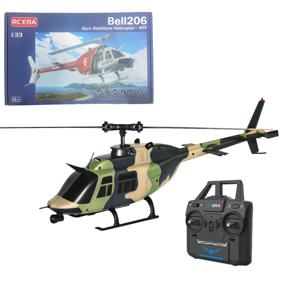 HERR RC No Aileron Helicopter C138 1/33 Scale 206 2.4G 6CH with Optical Flow Positioning Toys (Camo (Optical Flow Positioning))