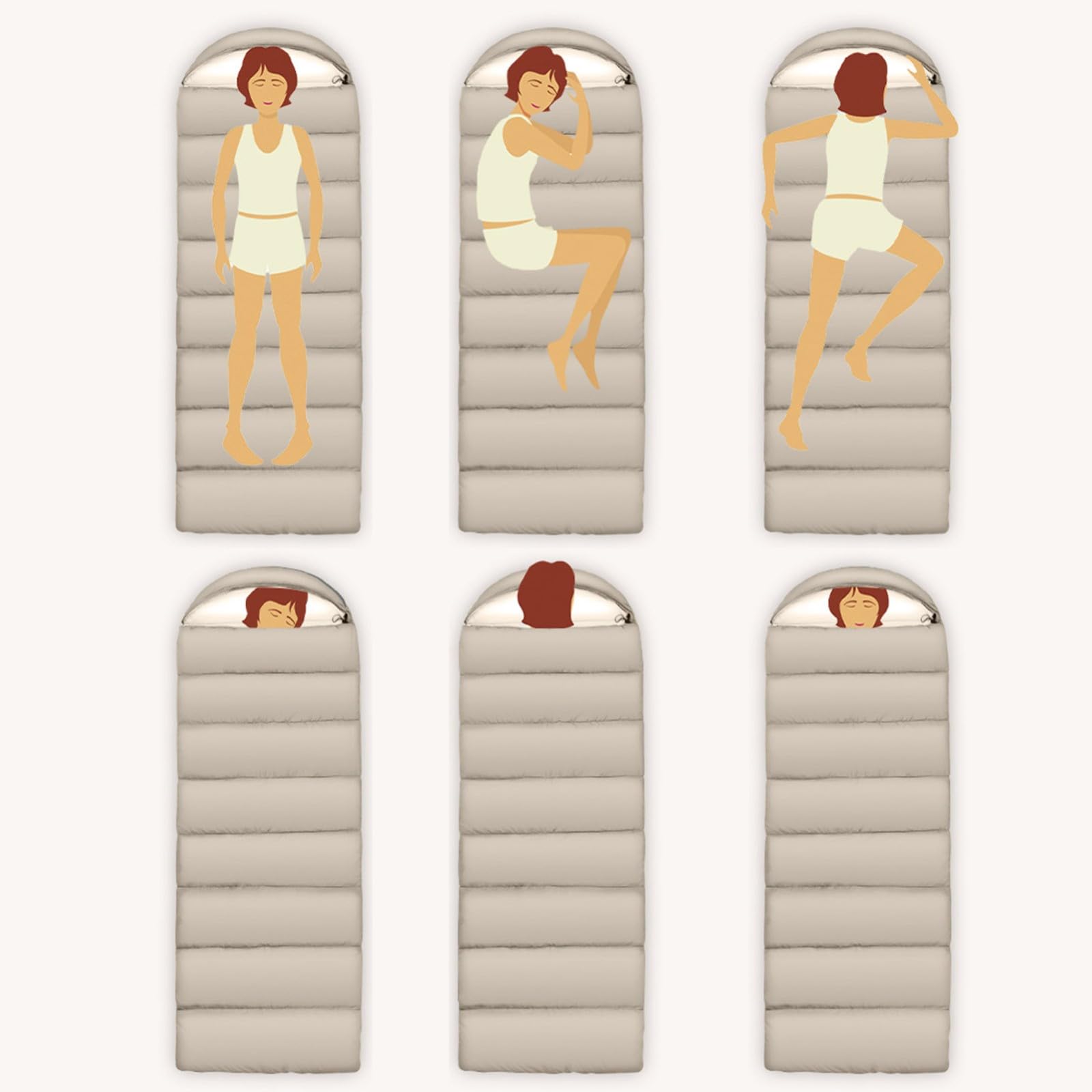 Saco de Dormir Individual para Acampar, Saco de Dormir Ligero para Clima frío y cálido para 3-4 Estaciones con Saco de compresión para Adultos(Beige,1.8kg)