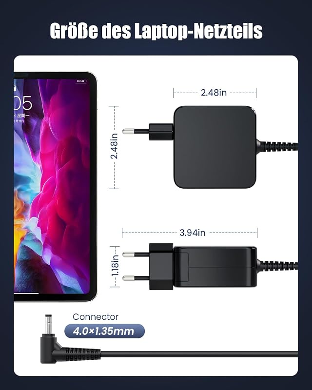DINTYOU 45W Laptop Töltő 19V 2.37A 4.0x1.35mm - ASUS ZenBook UX305 UX330UA VivoBook Ultrabook Kompatibilis Adapter Túlfeszültség Védelemmel