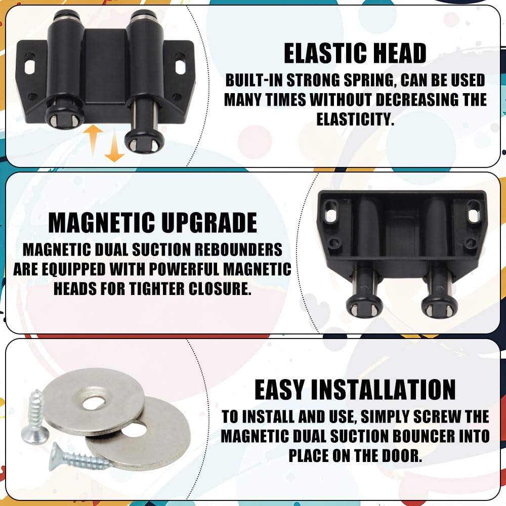 4 Pezzi Chiusura Magnetica Doppia a Spinta Push to Open Magnetico Per Ante in Plastica Chiusure Magnetiche a Molla Push Pull per Ante con Viti per Porta Armadio,Cassetto,Scorrevole (Nero)