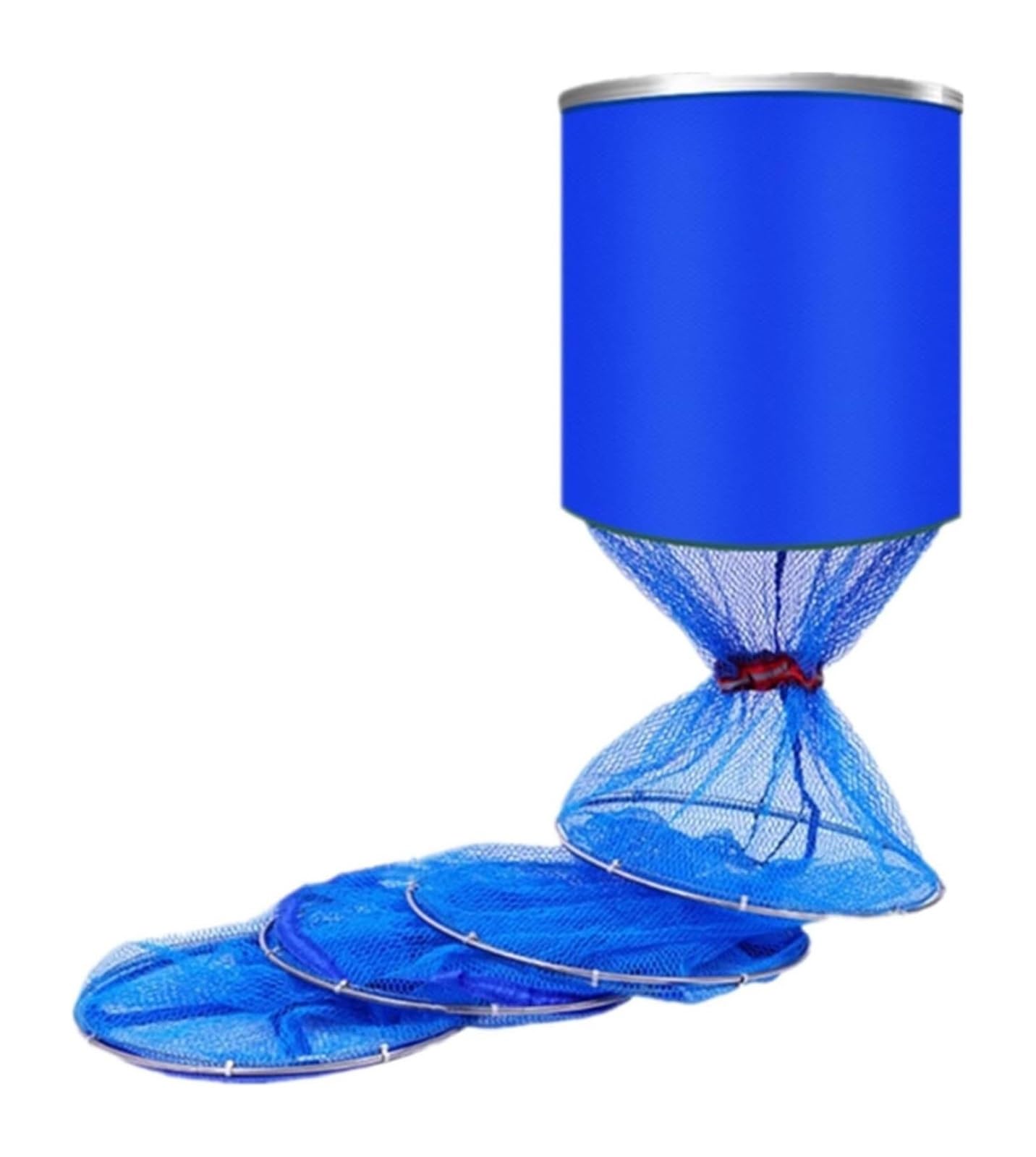 Trampa para cebos de Pesca, Bolsa Plegable for Trampa de Pesca, Malla Nailon Azul, Aros Acero Drenaje, Kayak con Mosca, Varios tamaños
