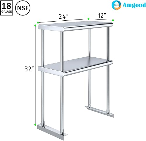 Miniatura 3 de AmGood Estante Doble Acero Inoxidable NSF - Muchos (30" Largo x 18" Profundo)