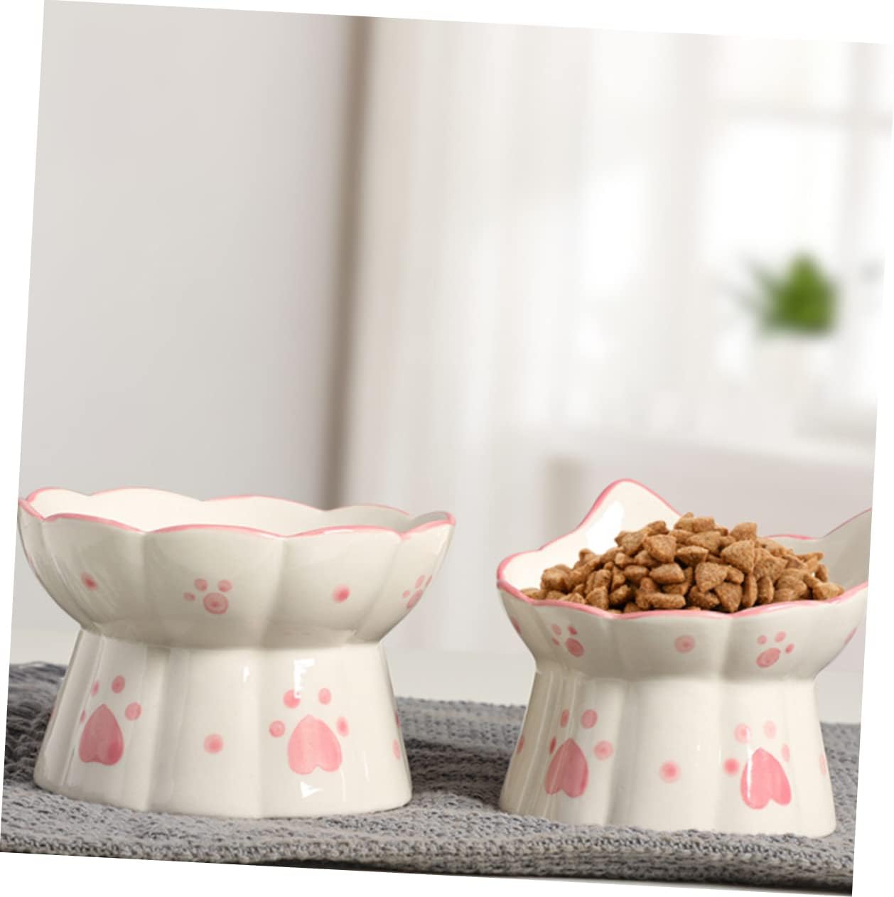 Healifty 2pcs Elevated Ceramic Cat Bowl Raised Pet Feeding Bowls for Cats Dogs Spill Design Neck Friendly Food Water Dish