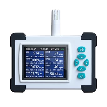 Air Quality Monitor PM1.0/2.5/10 Particle Counter, WapoRich Professional CO2 Detector HCHO TVOC Temperature & Humidity Sensor, 50,000 Data Storage Auto Data Export TC-700PRO