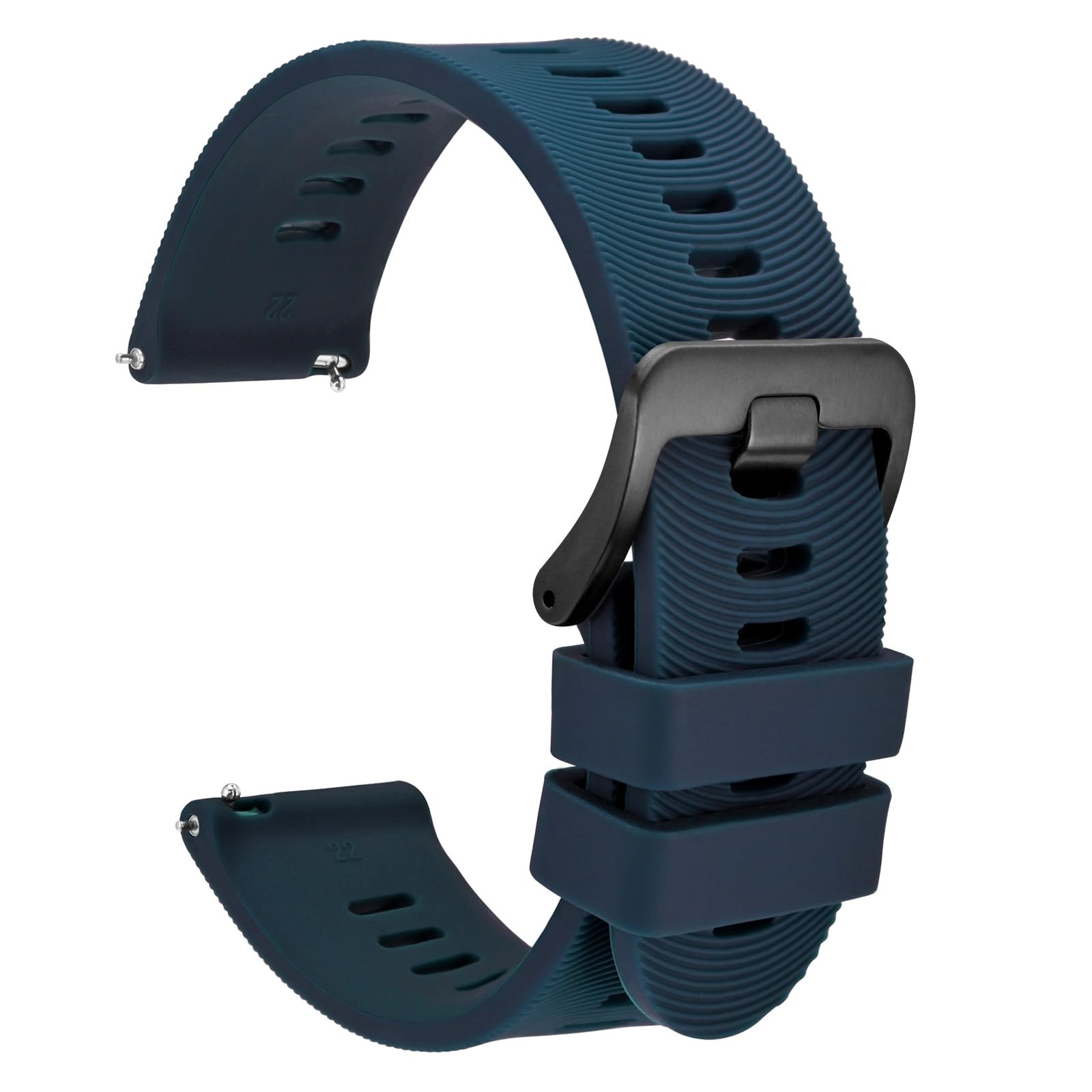 WOCCI 22mm Arched Stripes Silicone Watch Band for Men, Quick Release Strap, Black Buckle (Dark Blue)