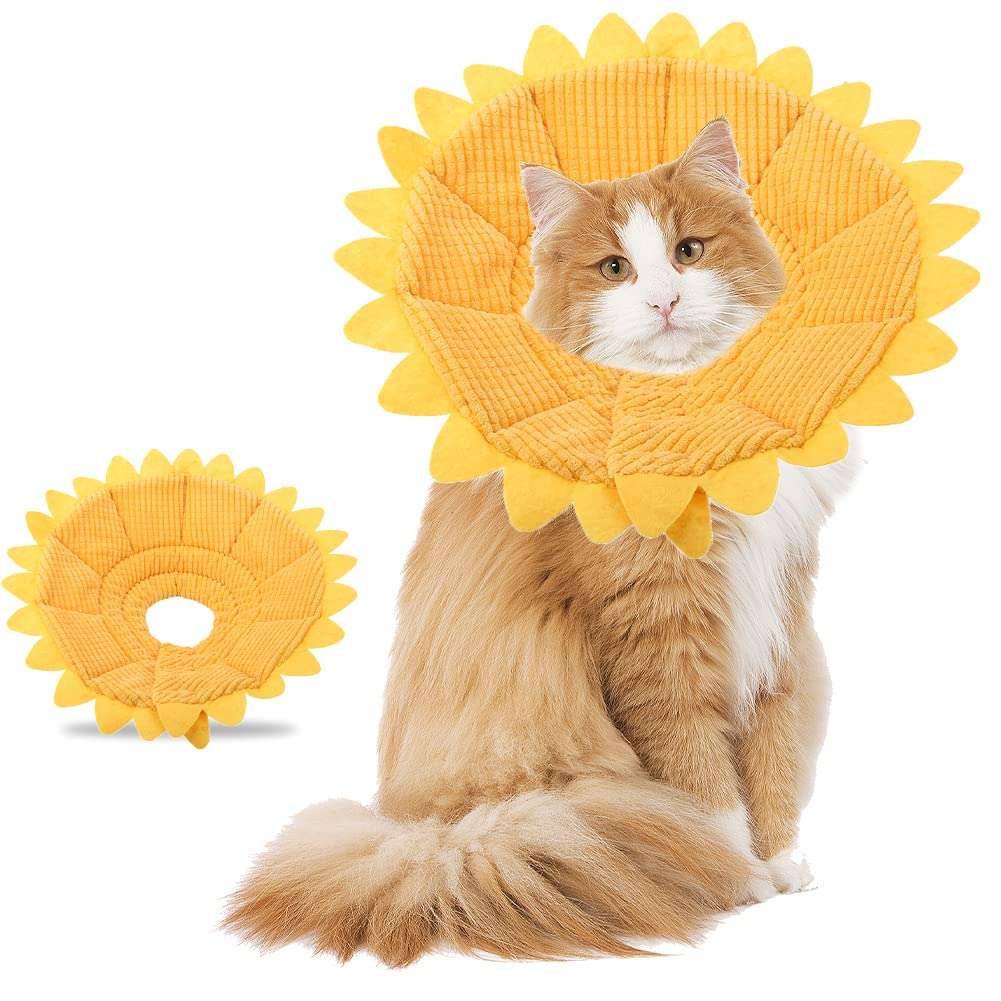 Pet Recovery E-Collar Adjustable Cotton Sunflower Elizabeth Collar Neck Cone Recovery Cone Collar Pet Protective Collar for Dog and Cat(29-35cm)
