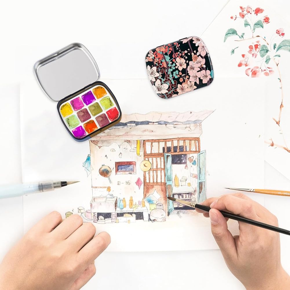 Paquet de 16 Mini Palettes D'Aquarelle Vides, 12 Puits avec Couvercles, Aquarelle pour Voyage