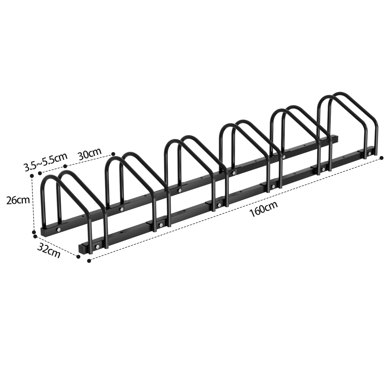 Fahrradständer für 6 Fahrräder, 35-55 mm Reifenbreite Mehrfachständer Aufstellständer Radständer Bodenständer, Fahrradständer Boden Mountainbike, HBT: ca. 26 x 160 x 32 cm, Schwarz