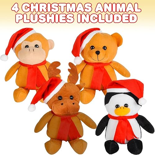 Miniatura 2 de ArtCreativity Surtido de animales de Navidad, juego de 4 peluches de Navidad, animales de peluche de Navidad para niños, incluye mono, oso, reno y
