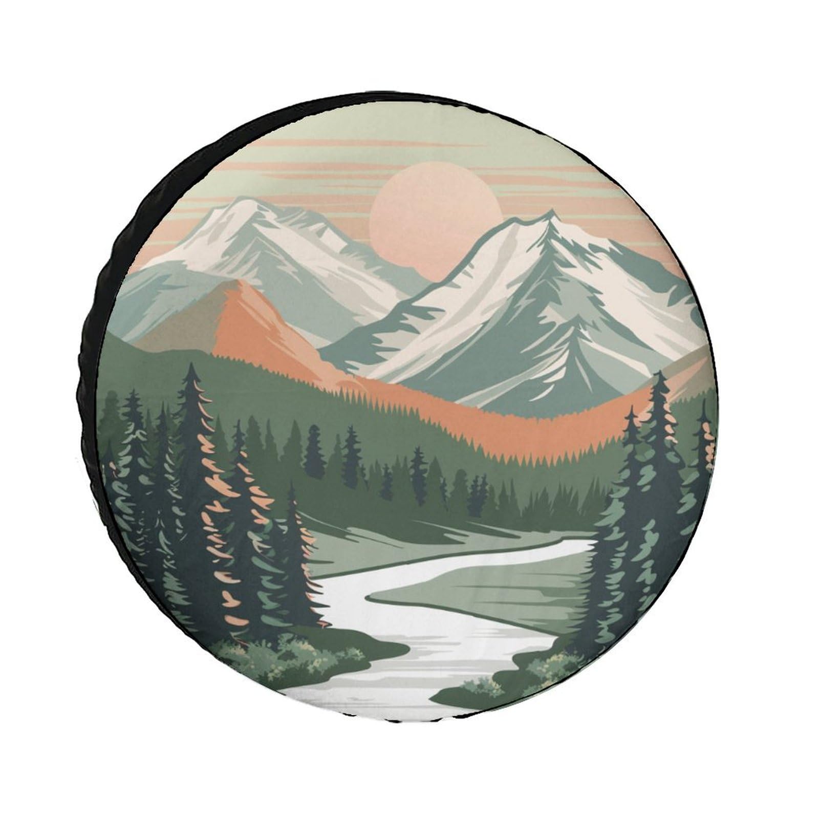 Camper Spare Tire Cover 13 Inch Mountain Adventure Weatherproof Wheel Protectors Nature Landscape Watercolor Boho Mountains for Camper Trailer Truck SUV Universal
