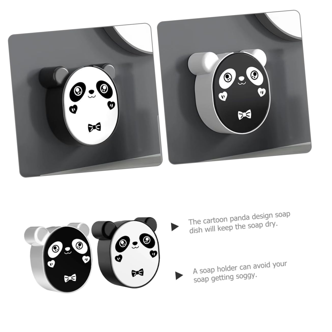 FONDOTIN 2pcs Panda-Shaped Soap Holder Wall-Mounted Soap Box Drainage Non-Punching Design for Bathroom and Kitchen Material Cute and Functional Drainage Box