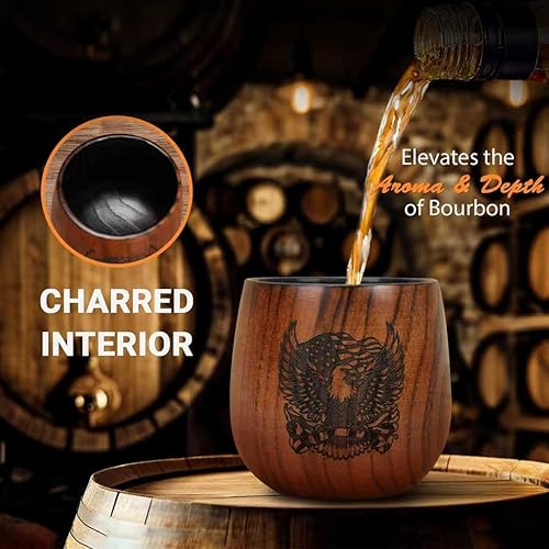 Miniatura 3 de Vaso de whisky de madera  Vaso de madera bourbon con diseño de águila  Taza de whisky de madera maciza  Juego de 2 vasos antiguos  Cumpleaños,