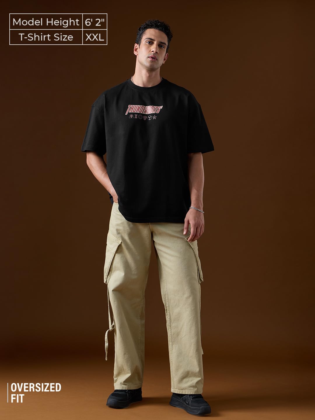 The Souled Store Marvel: Thunderbolt Uomini e Ragazzi Maniche Corte Girocollo Nero Grafica Stampata Cotone Oversize T-shirt