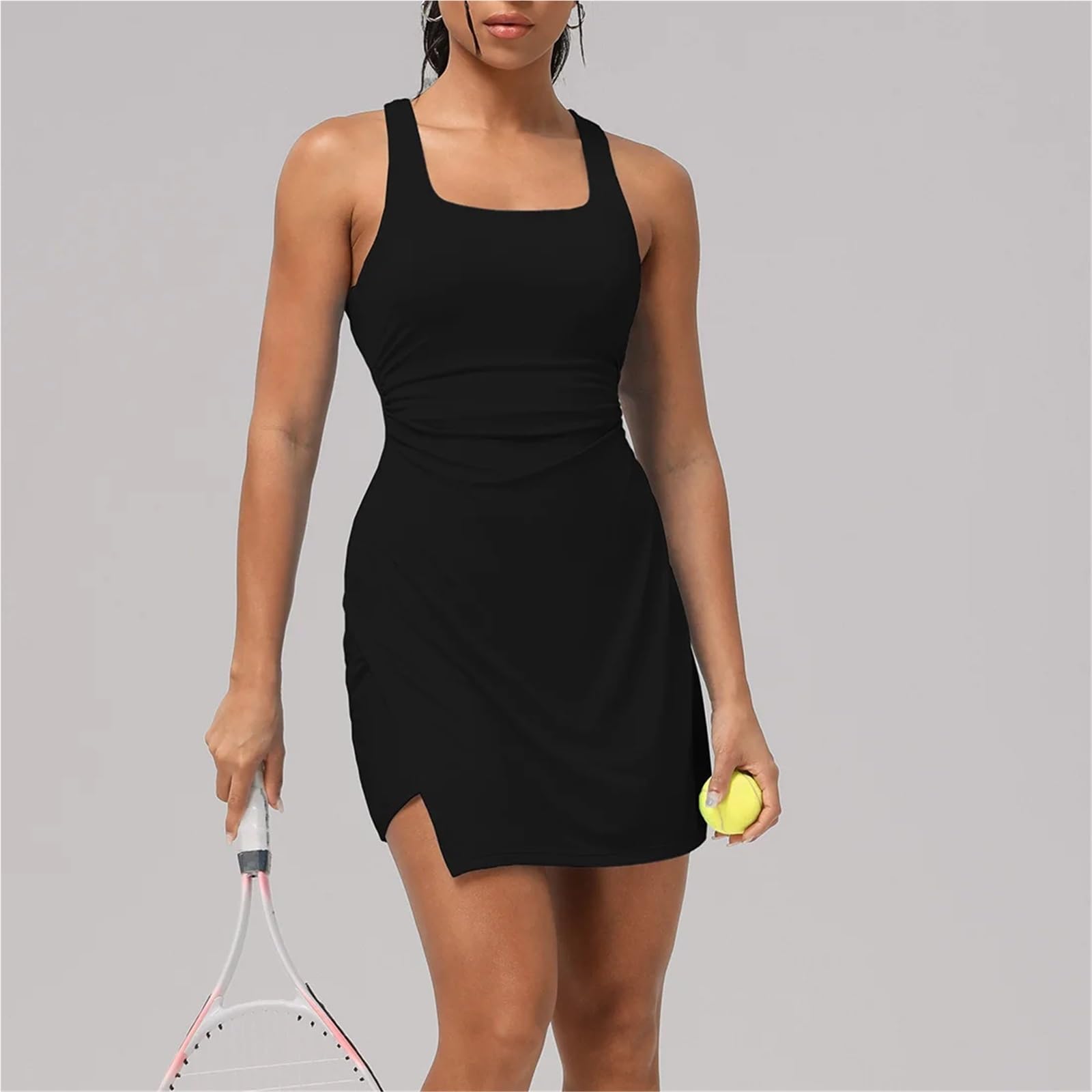 Vestido De Tenis Vestido Informal sin Mangas con Espalda Hueca for Mujer, Acolchado, for Entrenamiento al Aire Libre, Pilates, Fitness, Deporte y Tenis para Tenis, Golf(Brown,M)