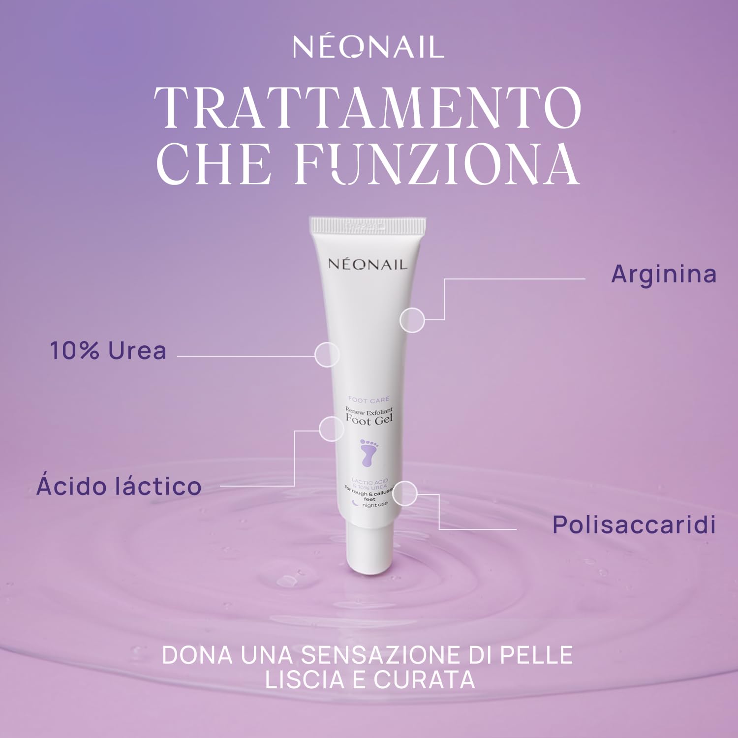 NÉONAIL Gel esfoliante piedi con urea 10% e acido lattico - Renew Exfoliant Foot Gel - gel cheratolitico per piedi secchi e screpolati - 50 ml