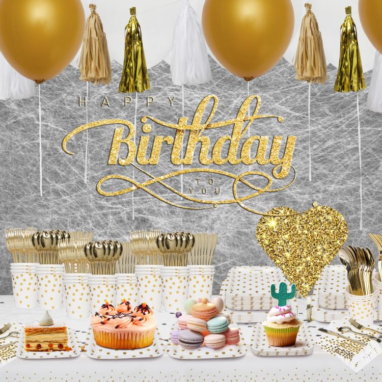 204 PCS White and Gold Disposable Tableware Set for 20 Guests - Includes Plates, Napkins, Cups, Utensils, and Tablecloth; Gaming Party Supplies for 24 Guests - Blue Gamer Theme Decorations
