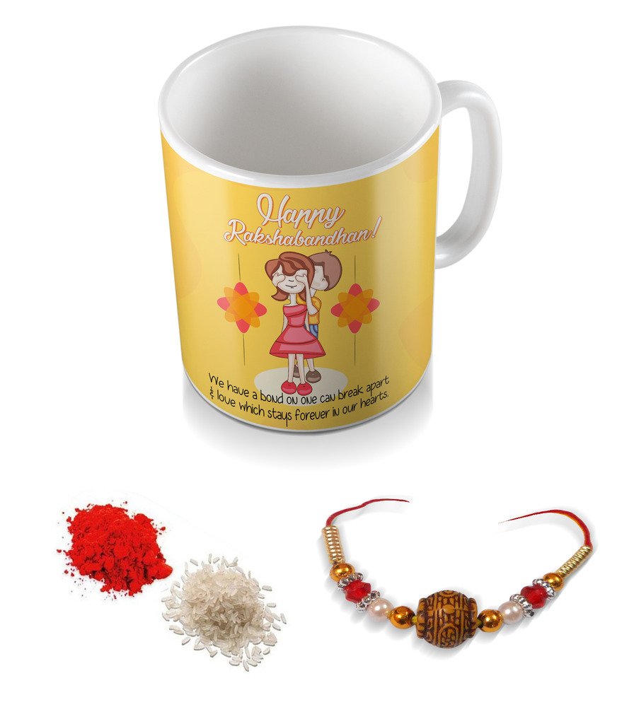Sky Trends Happy Rakshabandhan!We Have a Bond On Can Break Apart Love Which Stays forever In Our Heart. With Yellow Gifts For Sister And Brother Coffee Mug Rakhi Roli Chawal Combo st-rakhabndnmugcomb016
