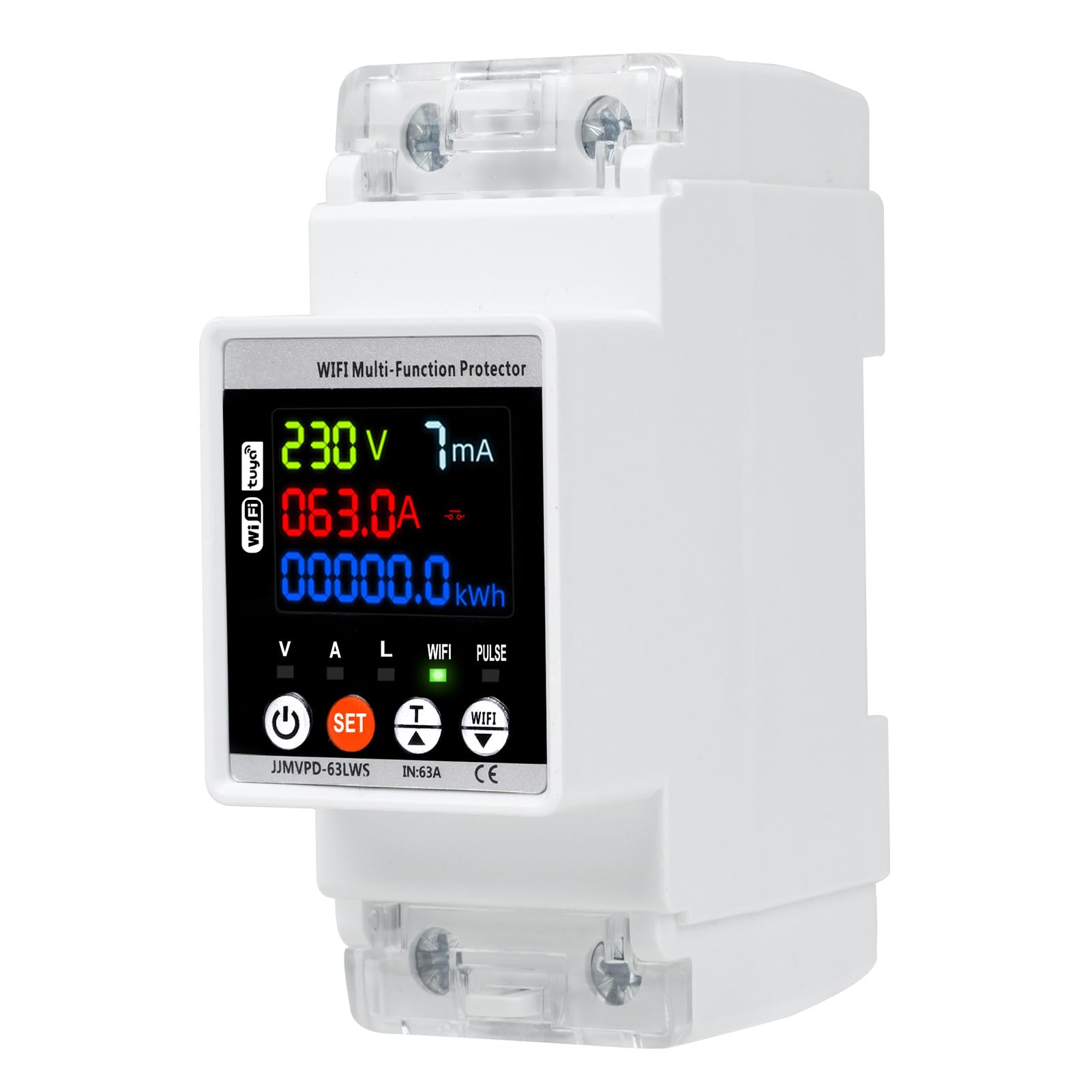 Jadeshay Stabilizzatore di Tensione 220v, 63A 230v Dispositivo di Protezione da Sovratensione Misuratore Consumo Elettrico WiFi su Guida DIN con Schermo a Colori(WiFi)