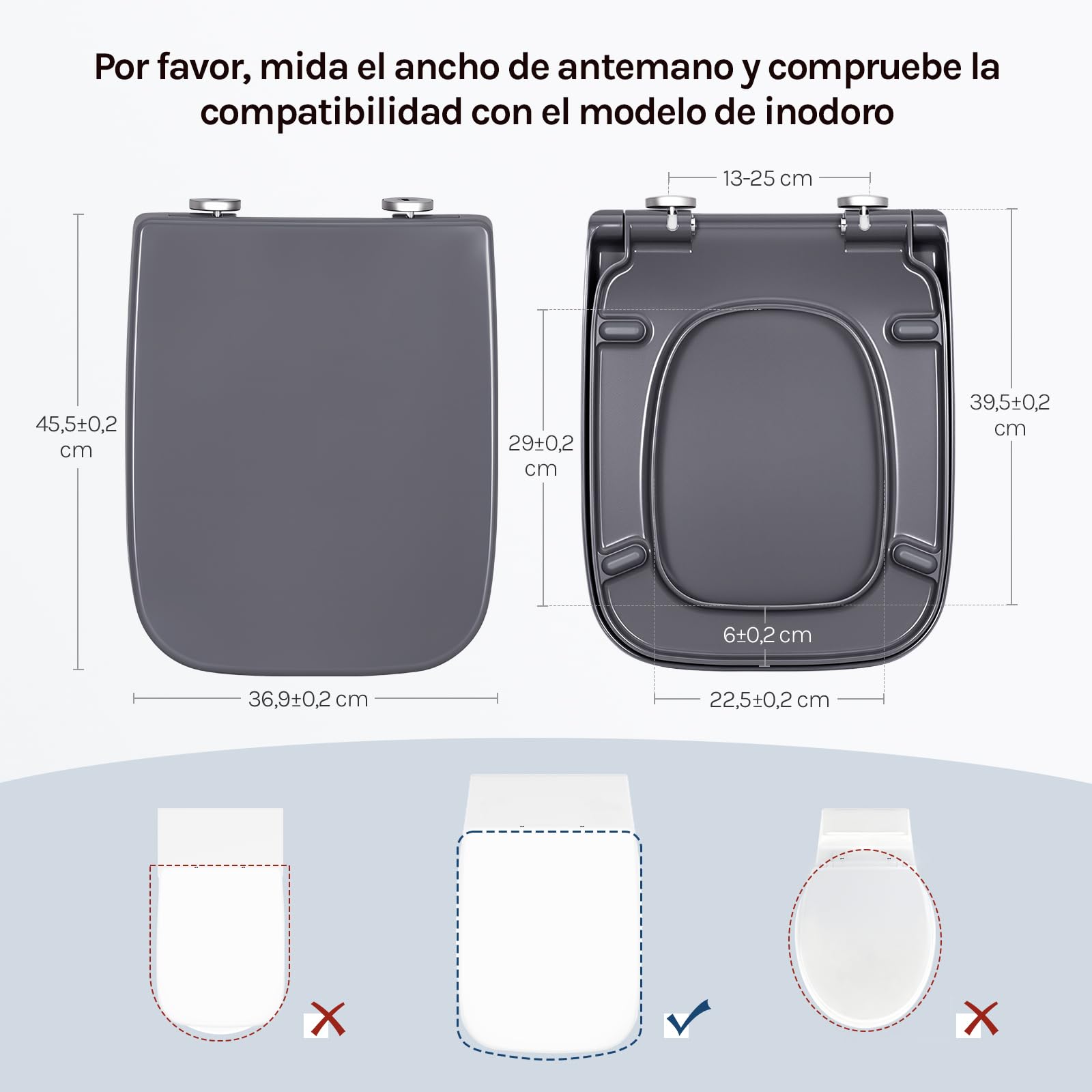 WOLTU Tapa de inodoro con descenso automático, asiento de inodoro rectangular, de termoplástico, liberación rápida para facilitar la limpieza, con bisagras ajustables, soporta hasta 175 kg, color azul